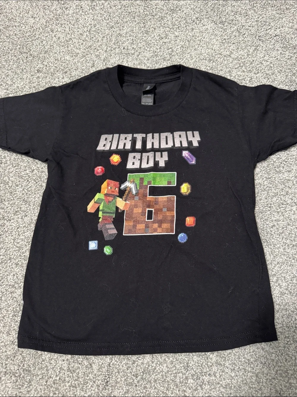 Gildan Black 'Birthday Boy 6' Minecraft-Style Graphic Tee